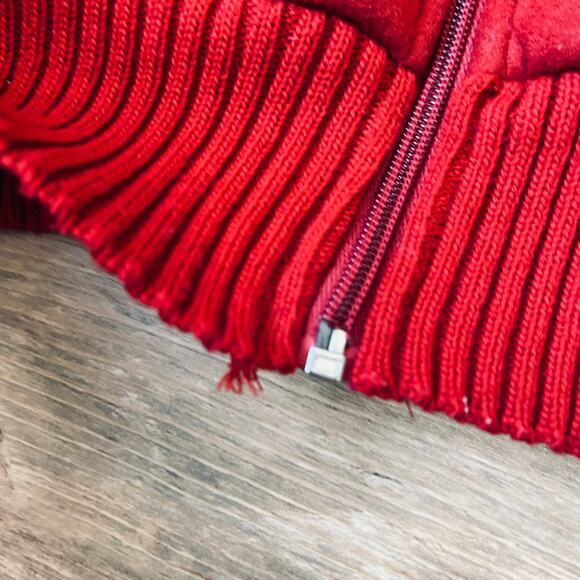 Y2K Cherry Red Faux Suede Leather Jacket Hooded Knit Vintage Faux Fur - Picture 11 of 11